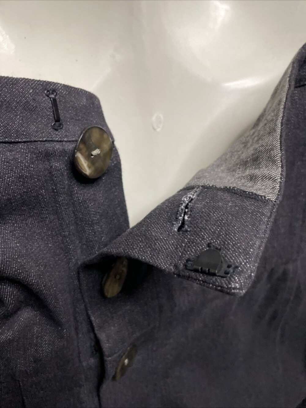 Yves Saint Laurent Rive Gauche Vintage 90s Denim Button Up Strapless Dress Sz 40 - Picture 5 of 8